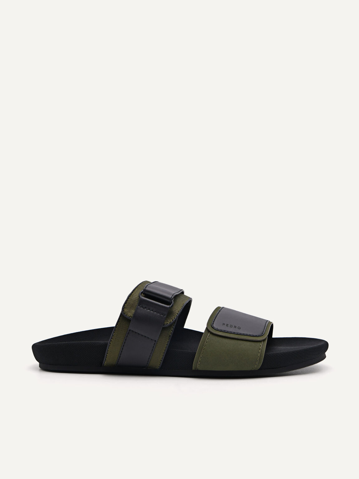 Double Strap Slide Sandals, Military Green, hi-res
