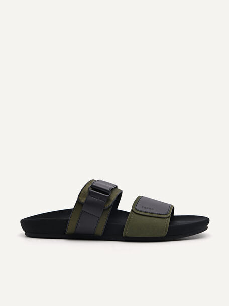 Double Strap Slide Sandals, Military Green