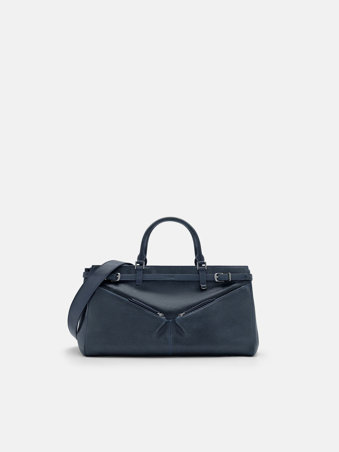 Vienna Leather Satchel Bag, Navy, hi-res