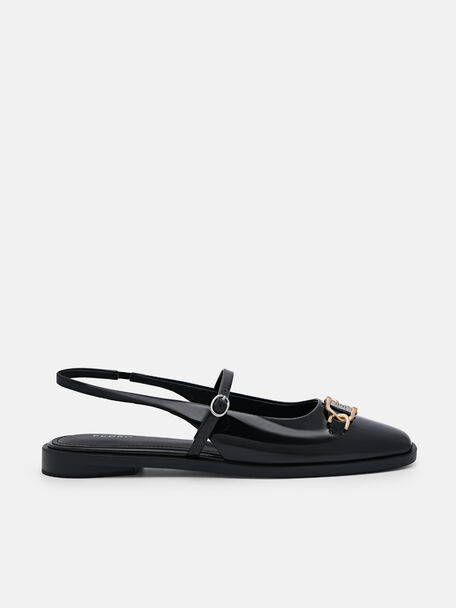 Jean Leather Slingback Sandals, Black