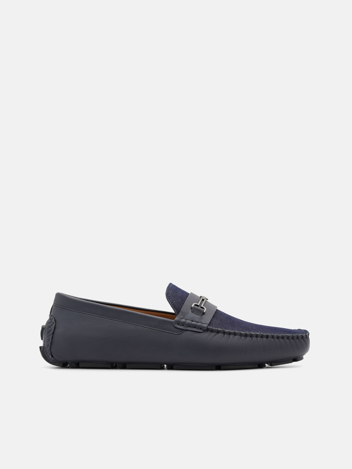 Gi&agrave;y lười mũi vu&ocirc;ng Alistair Leather, Navy Denim, hi-res