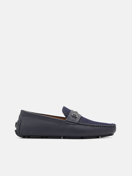 Gi&agrave;y lười mũi vu&ocirc;ng Alistair Leather, Navy Denim, hi-res