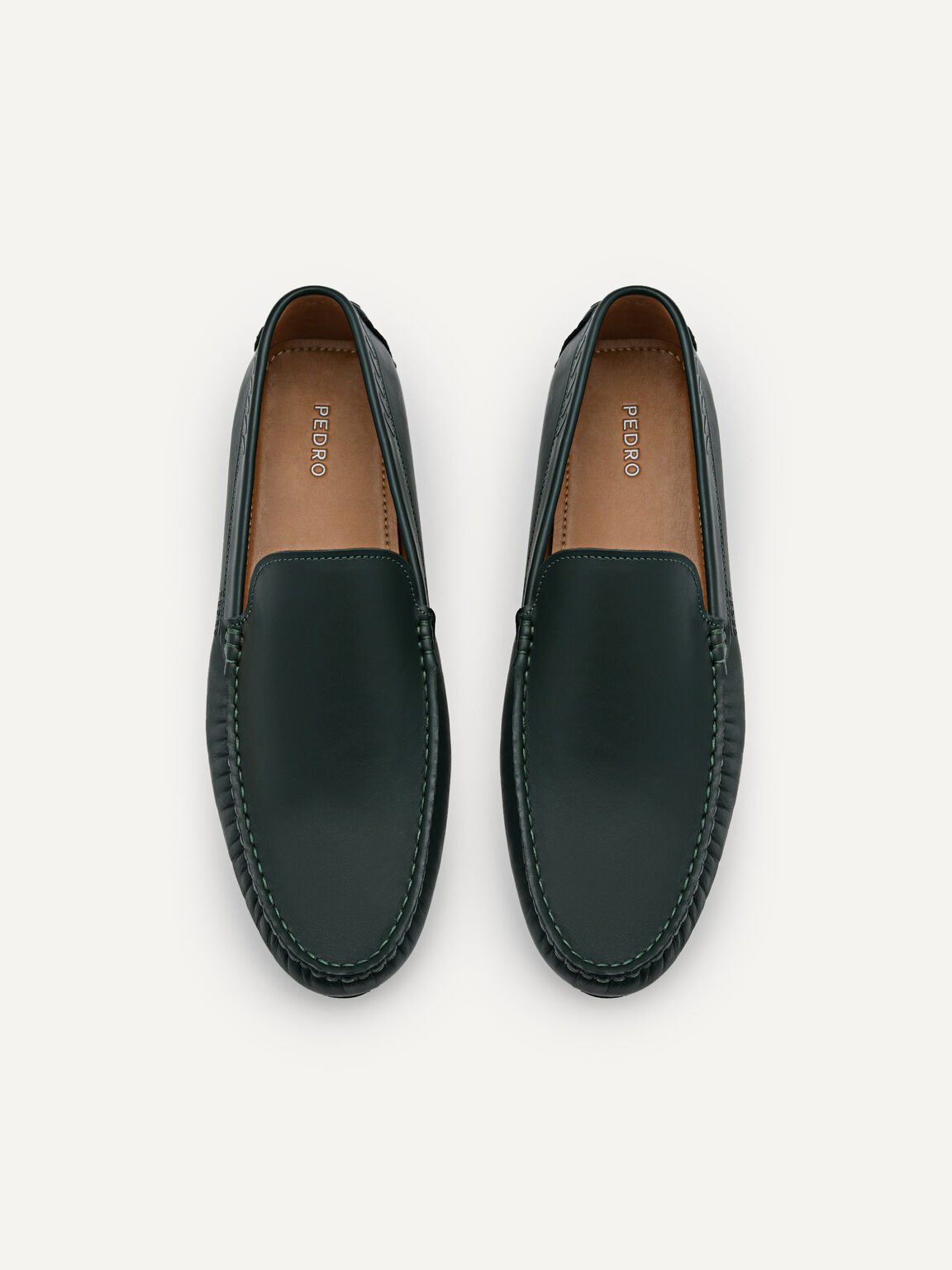 Leather Driving Shoes, Dark Green, hi-res