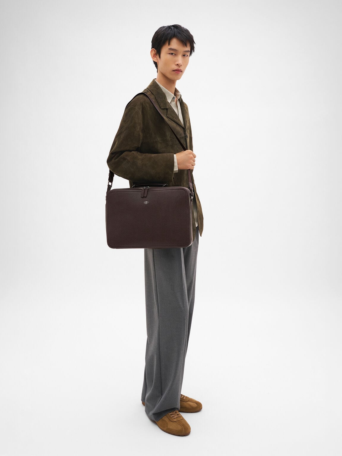 Drew Leather Briefcase, Espresso Brown Tumble, hi-res