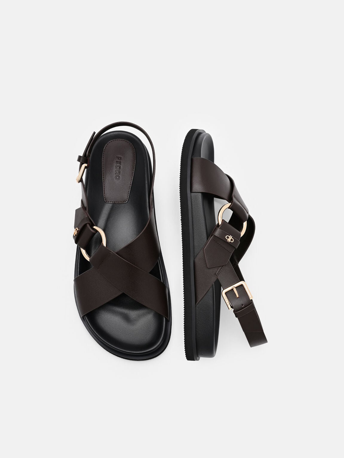 Gi&agrave;y sandals đế bệt Goya, N&acirc;u Đậm, hi-res