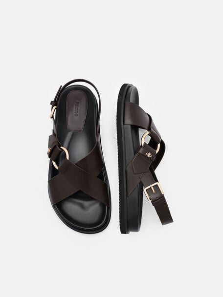 Gi&agrave;y sandals đế bệt Goya, N&acirc;u Đậm, hi-res
