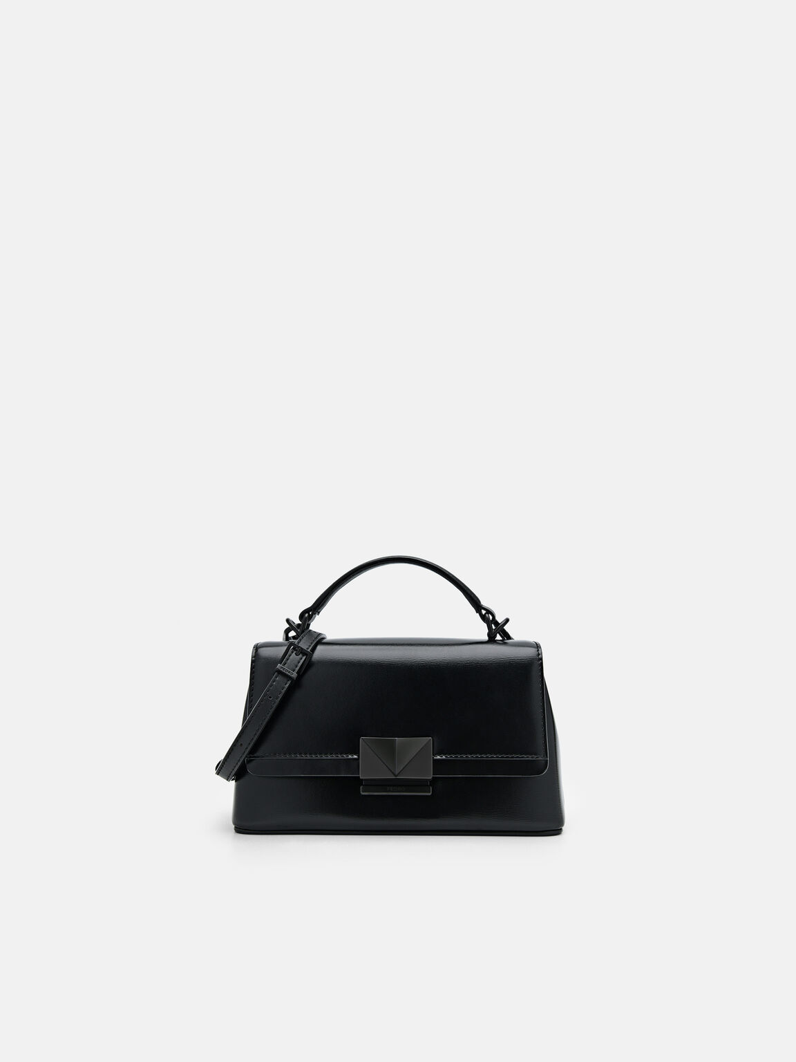 Túi xách hình thang Studio Pixel Leather Mini, Đen