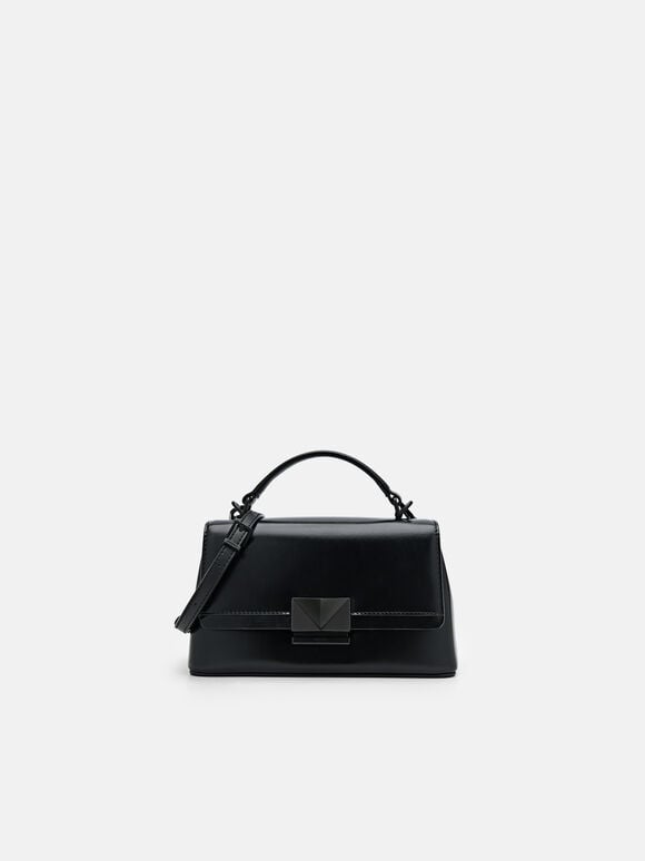 Túi xách hình thang Studio Pixel Leather Mini, Đen, hi-res