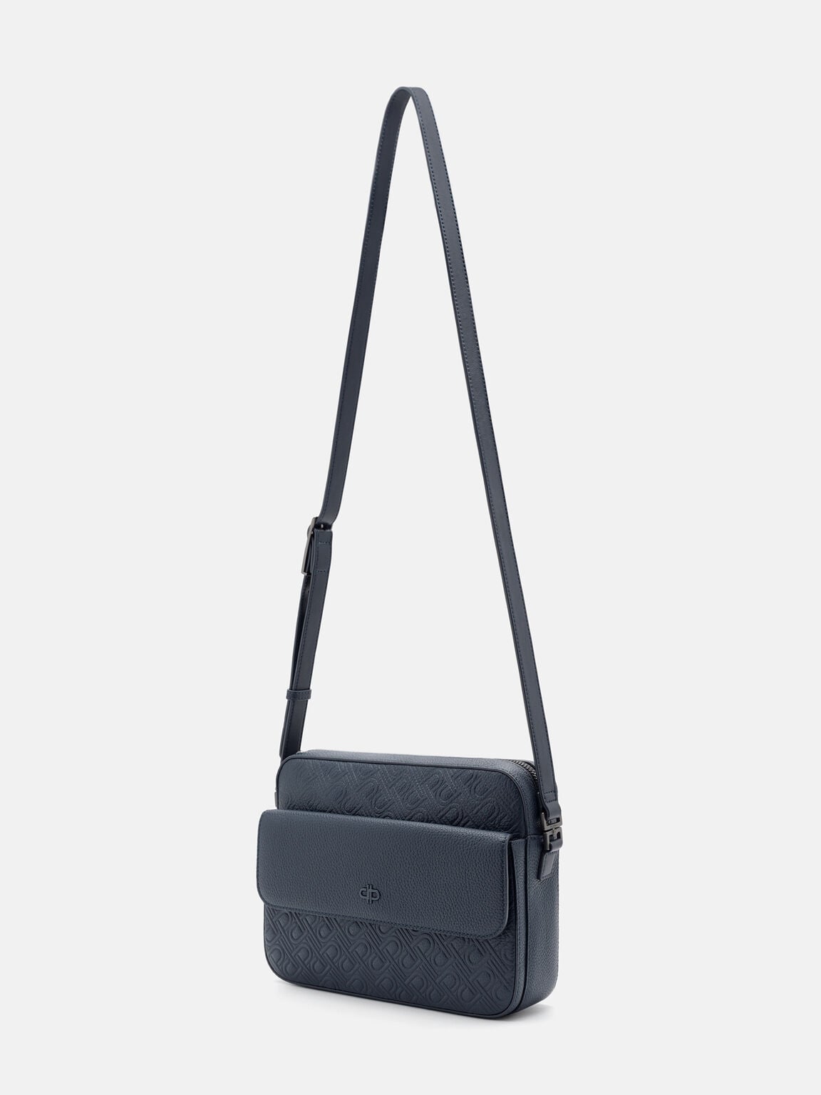 Leather Crossbody Bag, Navy Embossed, hi-res