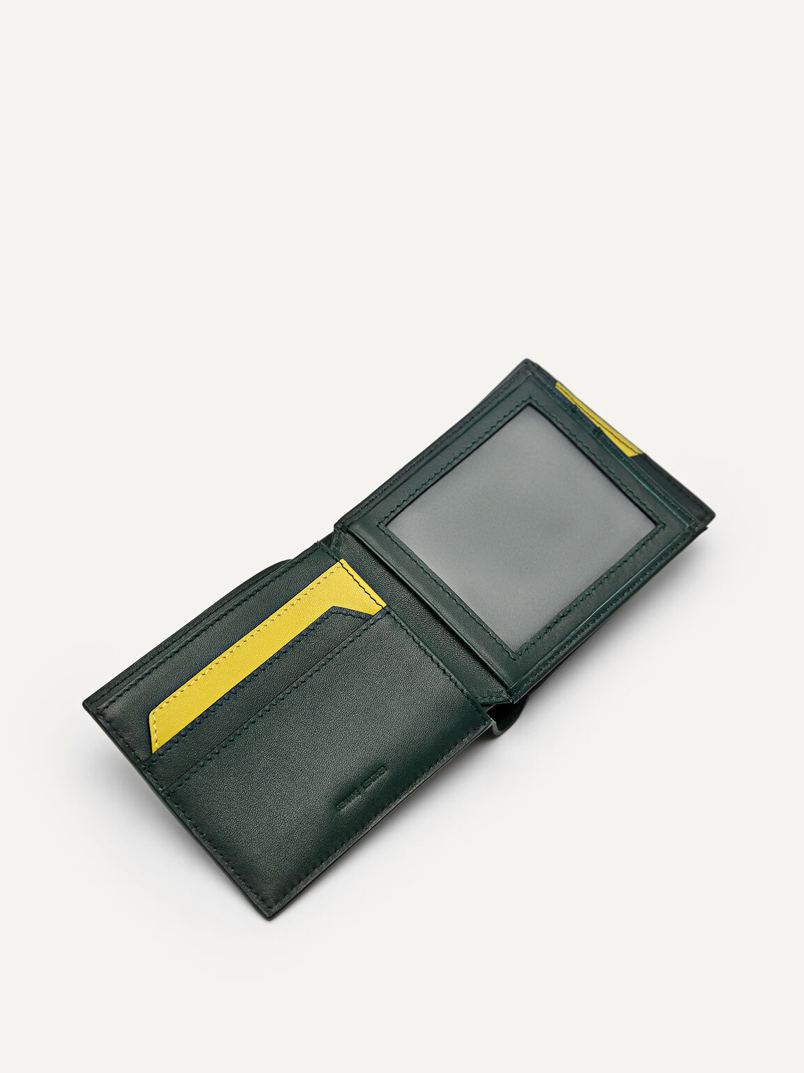 Embossed Leather Bi-Fold Flip Wallet, Dark Green, hi-res