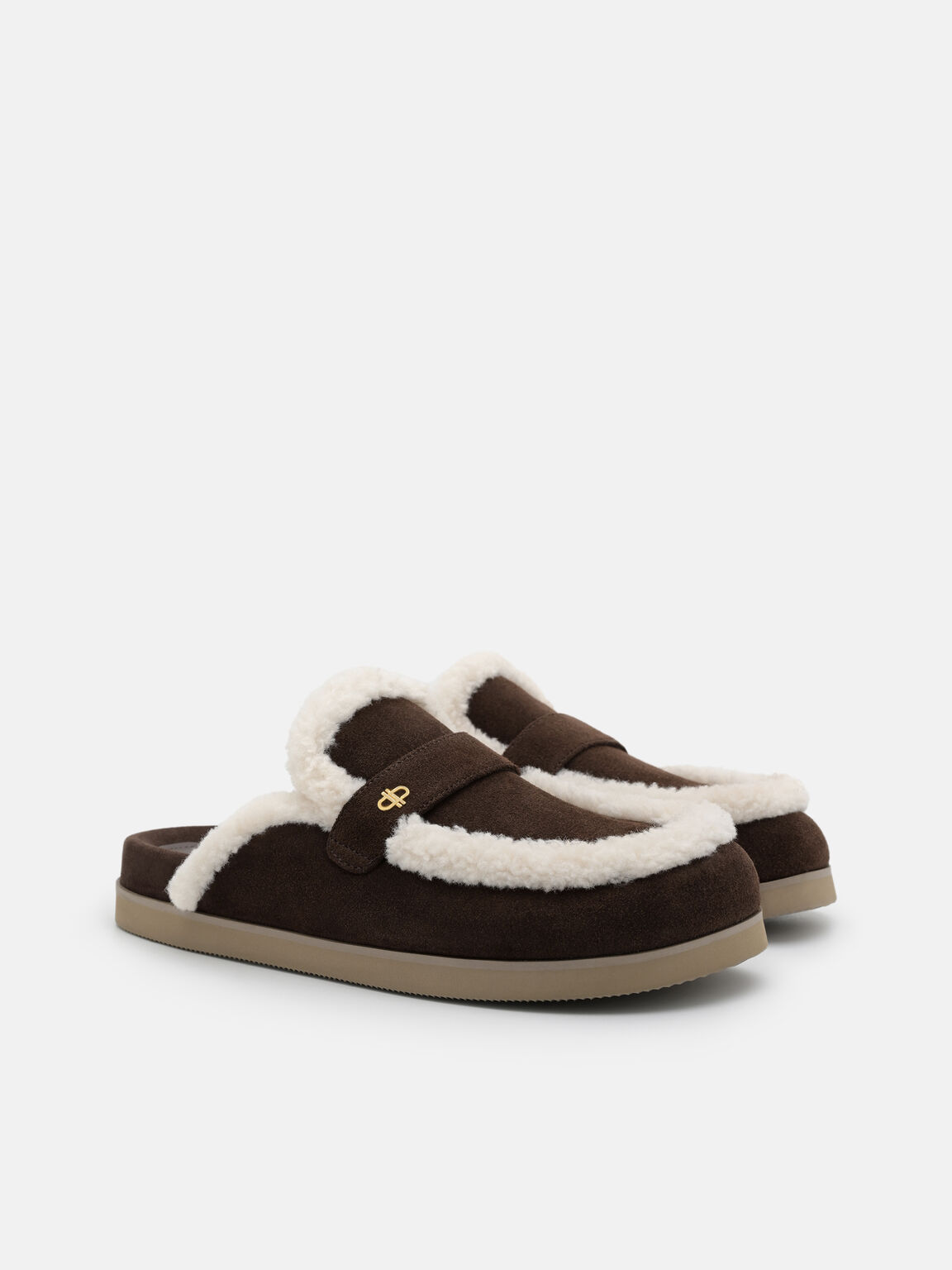Gi&agrave;y mules đế bệt mũi tr&ograve;n, N&acirc;u Đậm, hi-res