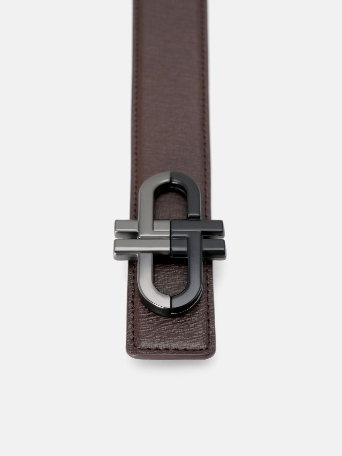 Thắt lưng bản vừa Leather, Dark Brown Embossed, hi-res