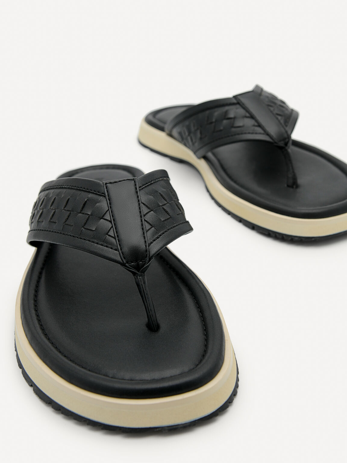 Woven Thong Sandals, Black, hi-res