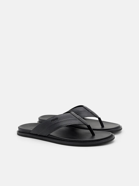 Woven Thong Sandals, Black Embossed, hi-res