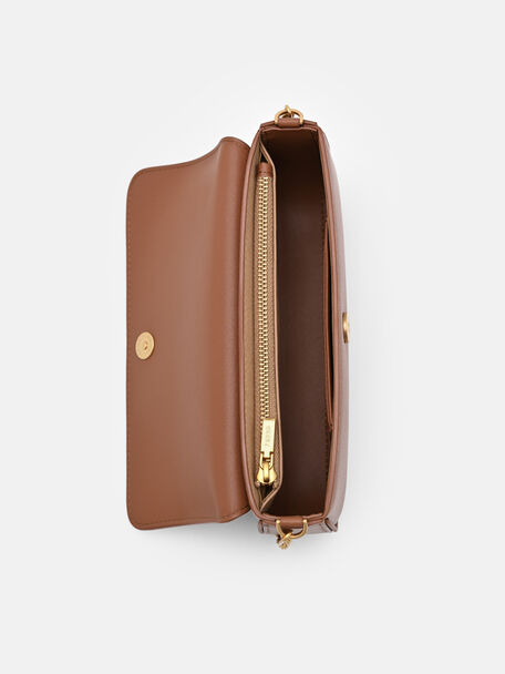 T&uacute;i đeo vai Chainlink Leather, Rượu Cognac, hi-res