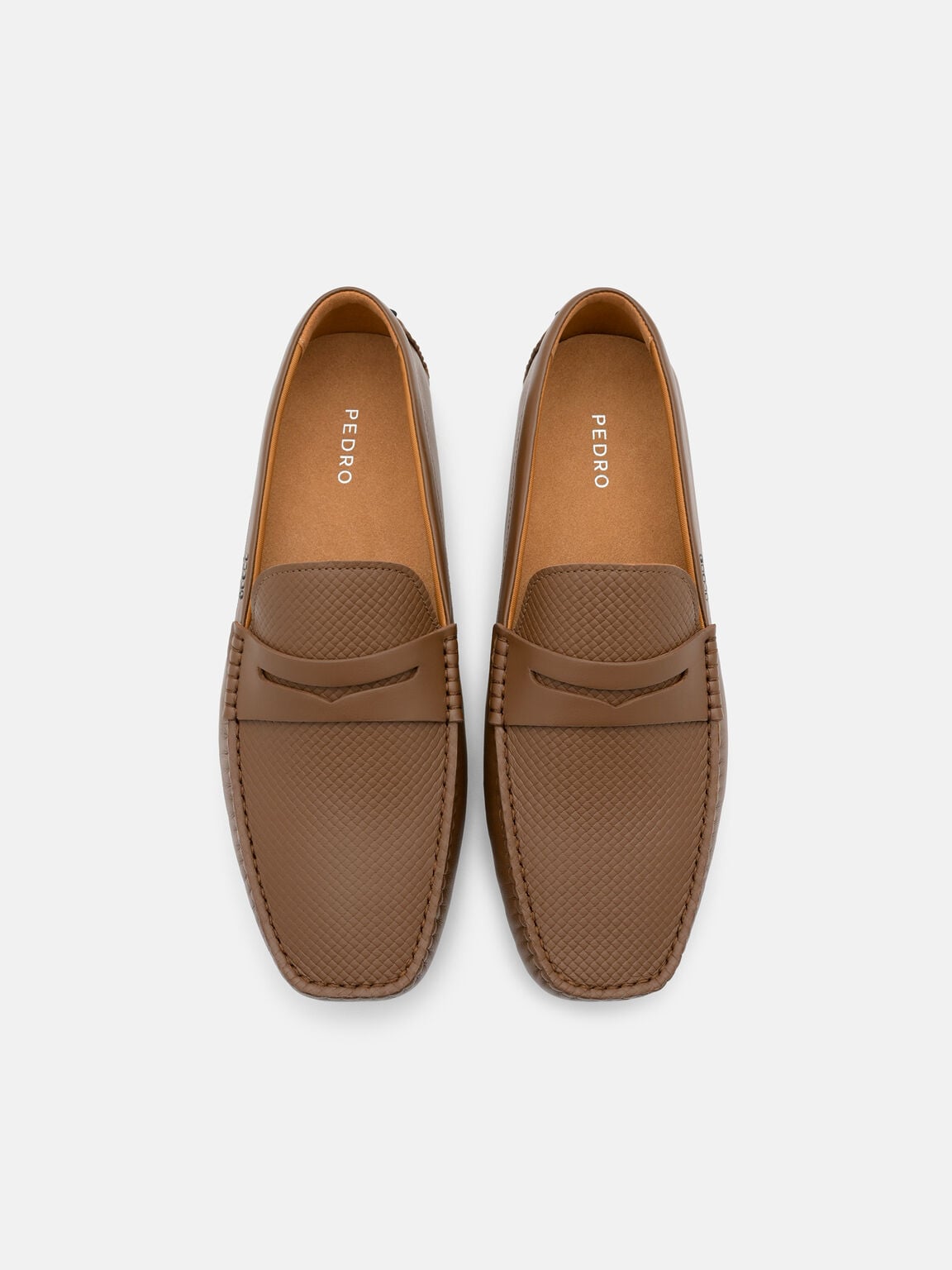 Woven Leather Penny Driving Shoes, Brown Embossed, hi-res