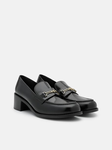 Alistair Leather Heel Loafers, Black Box, hi-res