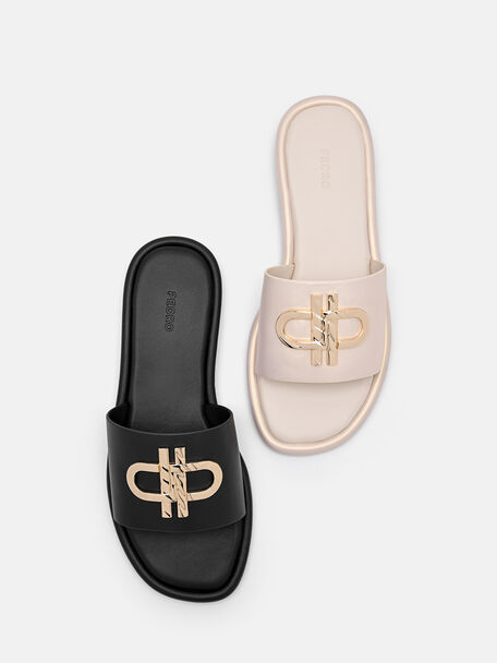 Dép quai ngang Icon Leather, Champagne, hi-res