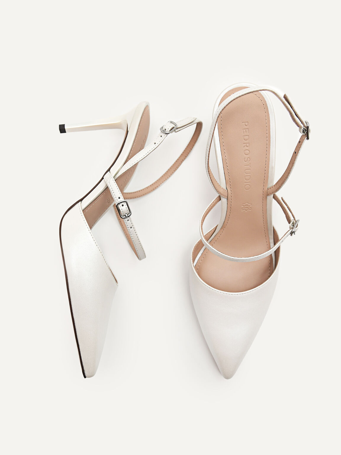 Maia Pearlized Effect Leather Slingback Pumps, Chalk, hi-res