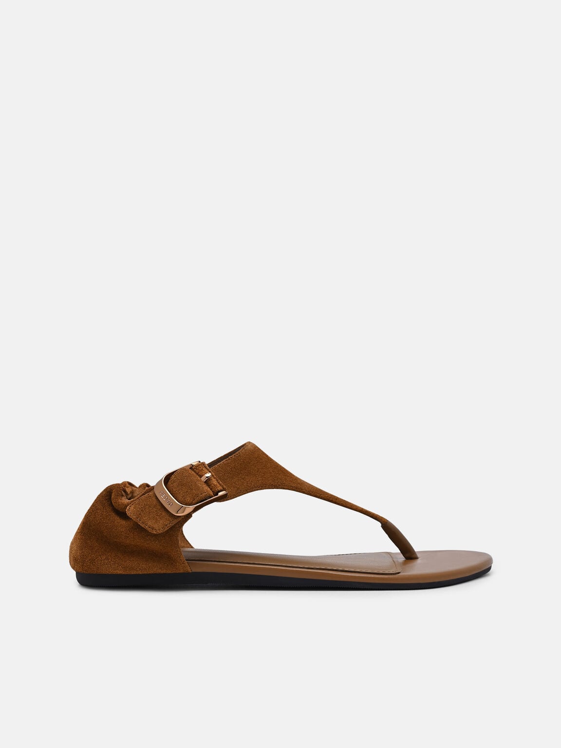 Gi&agrave;y sandals đế bệt Gabrielle, Rượu cognac da lộn, hi-res