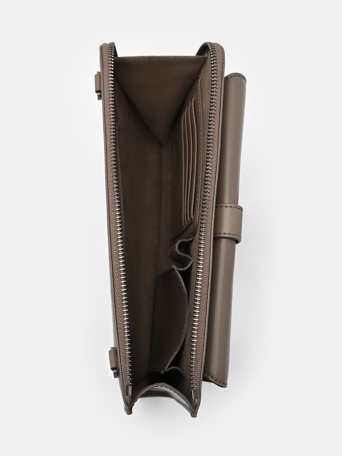 Clutch phom chữ nhật Two-Way Carry, Dark Taupe Saffiano, hi-res