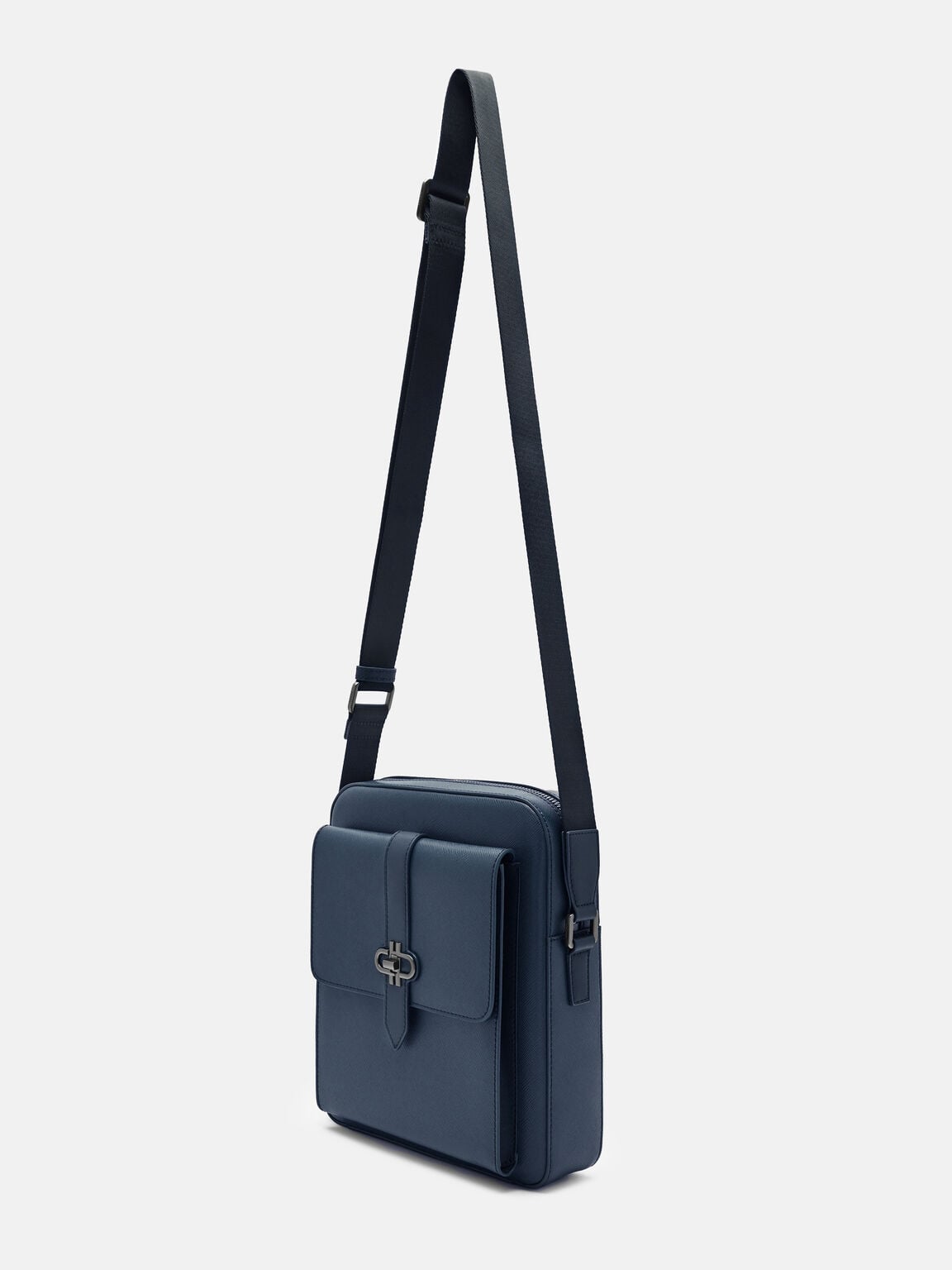 Boxy Saffiano Leather Crossbody Bag, Navy Saffiano, hi-res