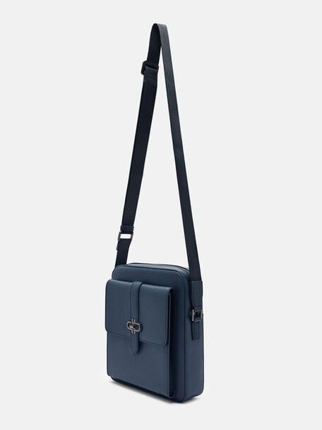 Boxy Saffiano Leather Crossbody Bag, Navy Saffiano, hi-res