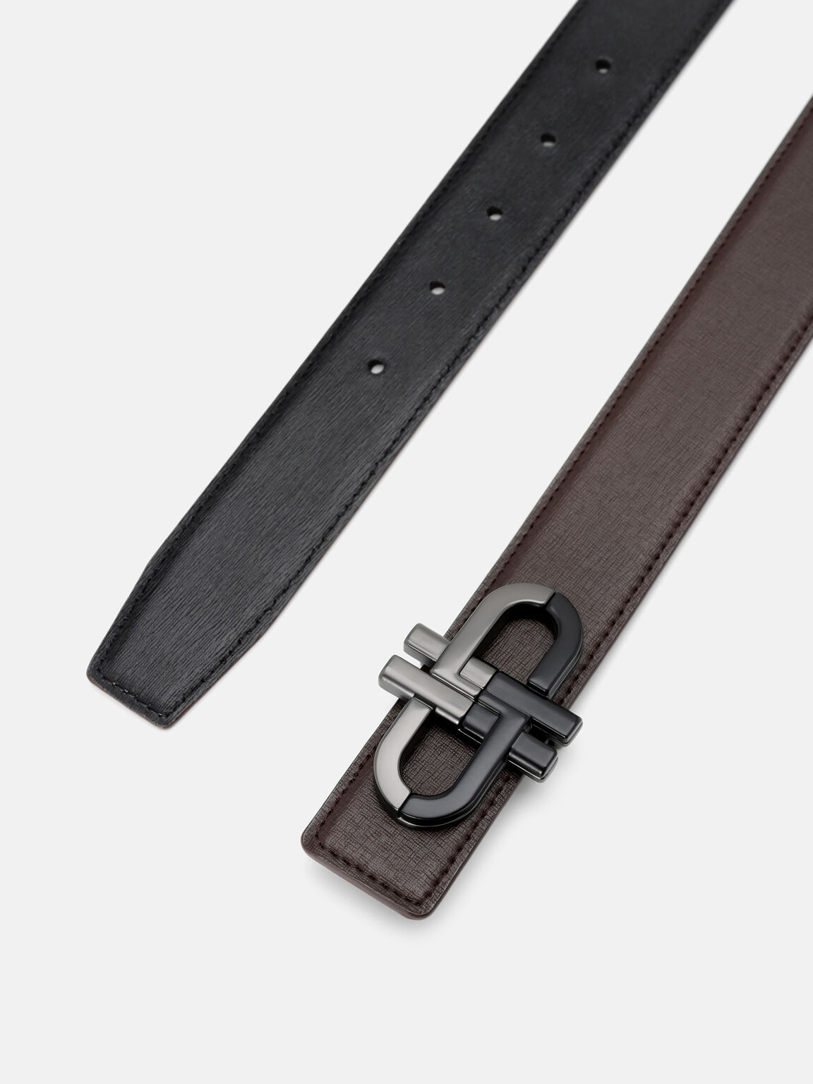 Thắt lưng bản vừa Leather, Dark Brown Embossed, hi-res