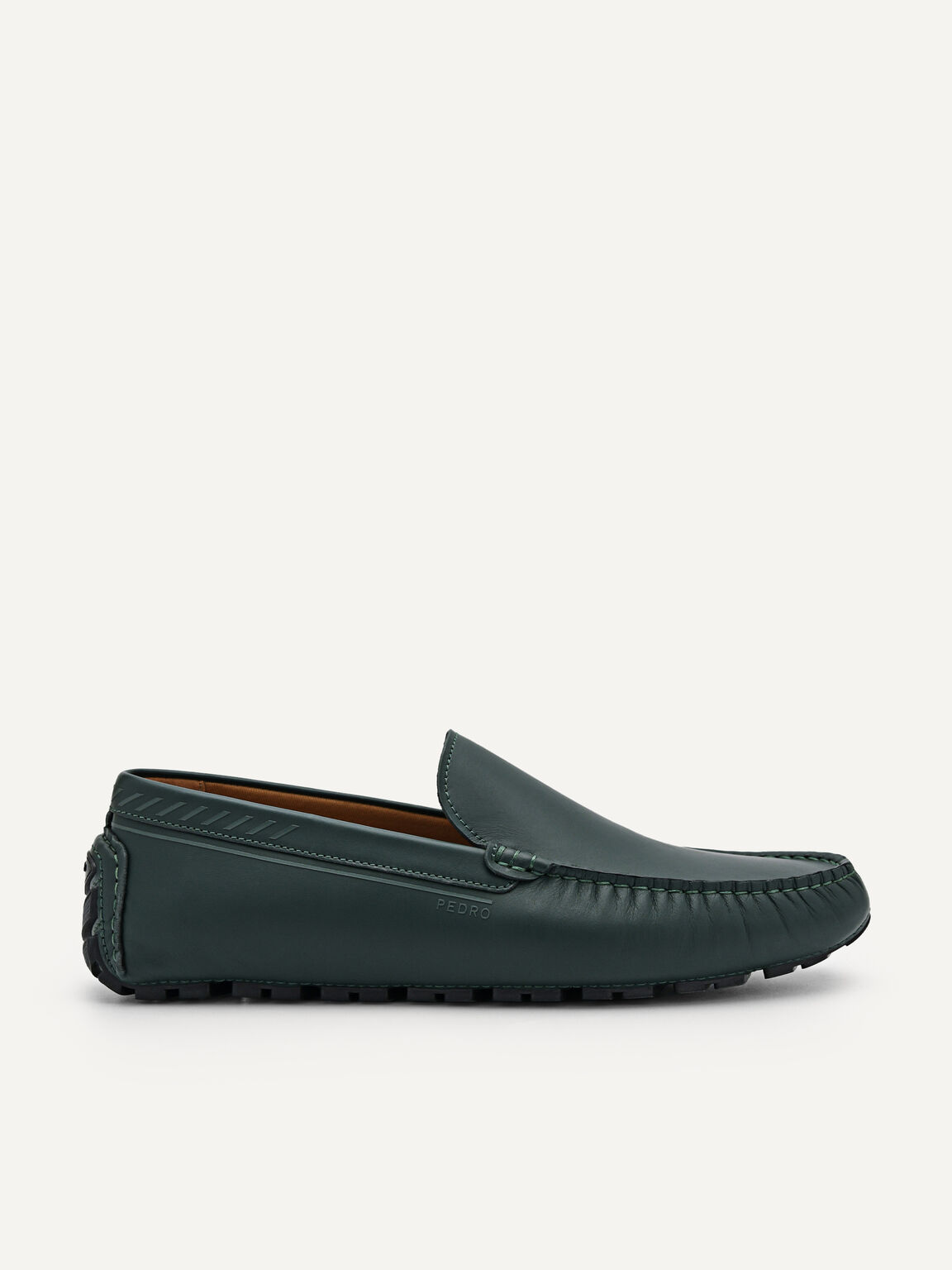 Leather Driving Shoes, Dark Green, hi-res