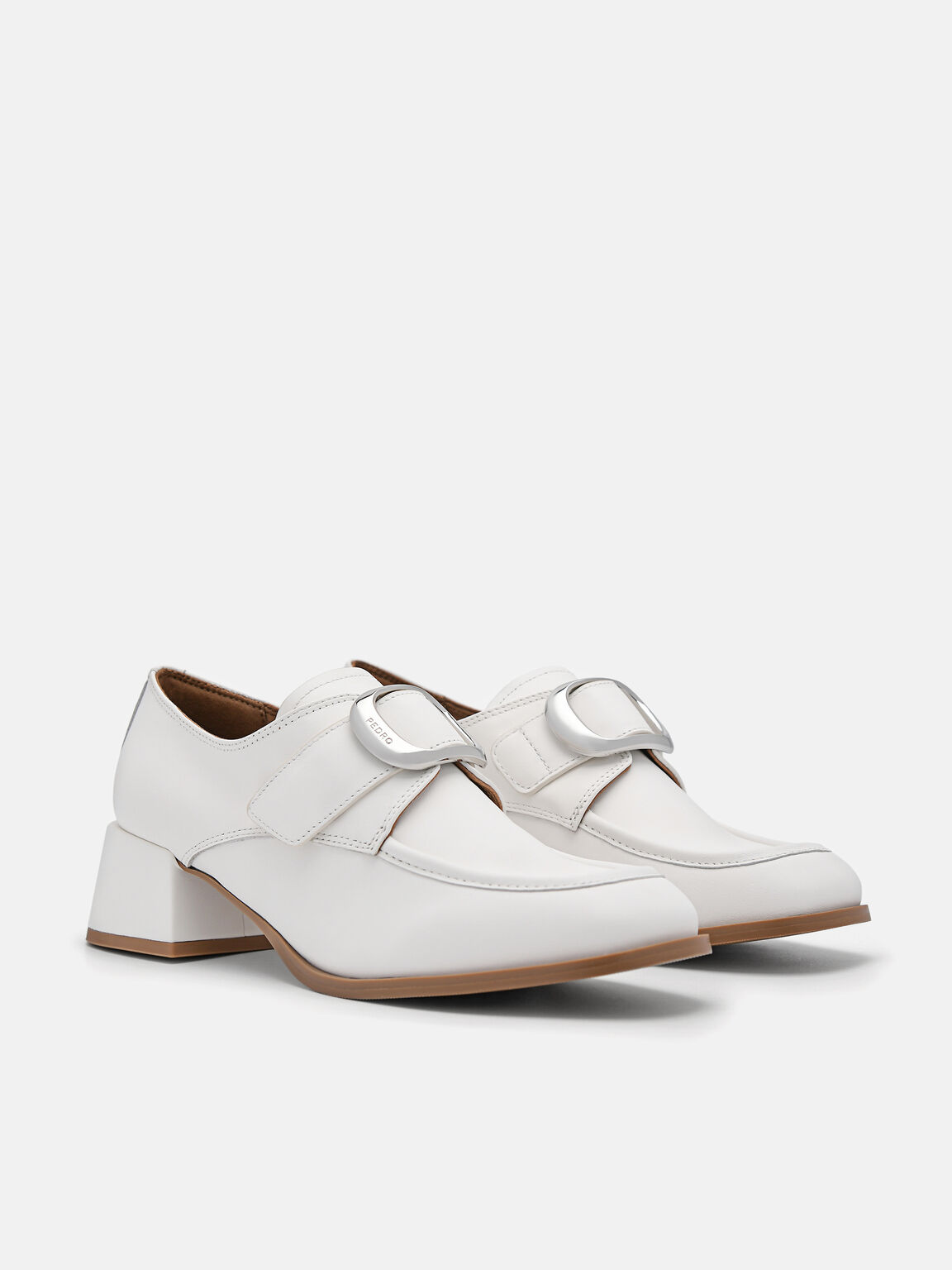 Eden Leather Heel Loafers, White, hi-res