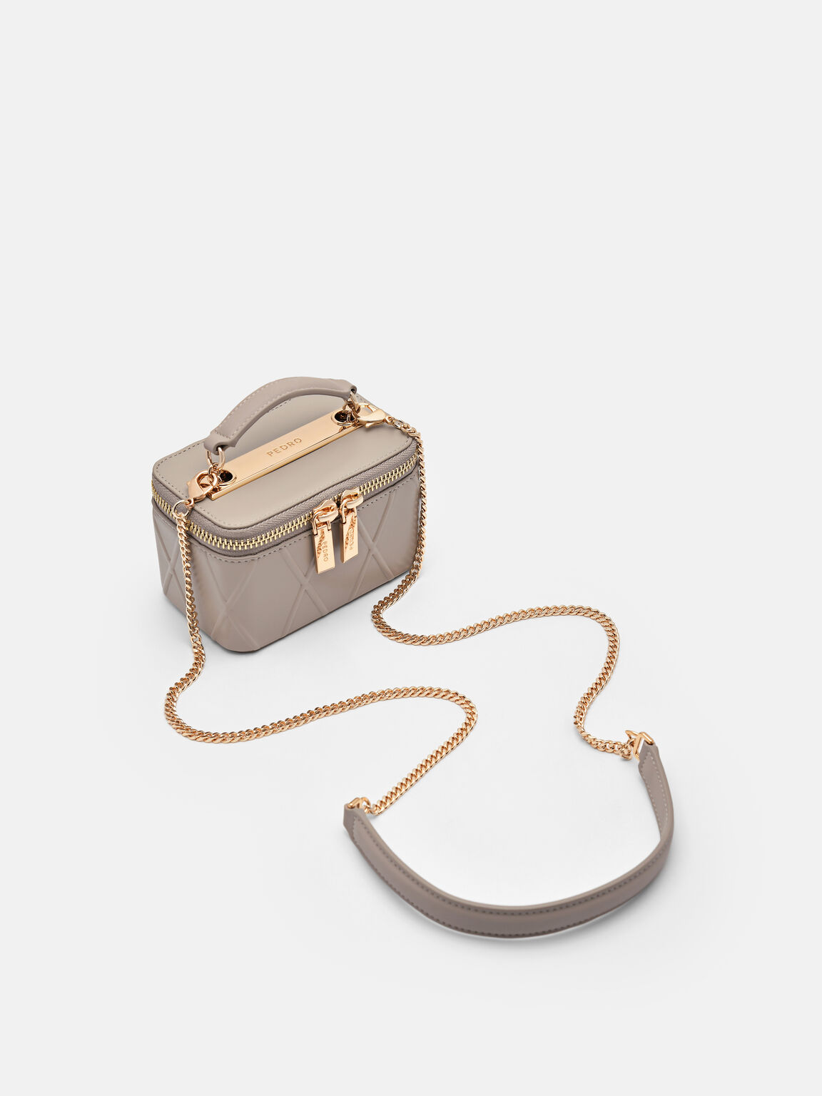 Túi xách hình hộp chữ nhật Ari Leather Mini Vanity, Nâu Xám