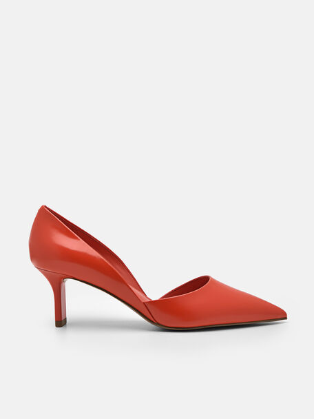 Rocco Leather Heel D'Orsay Pumps, Red, hi-res