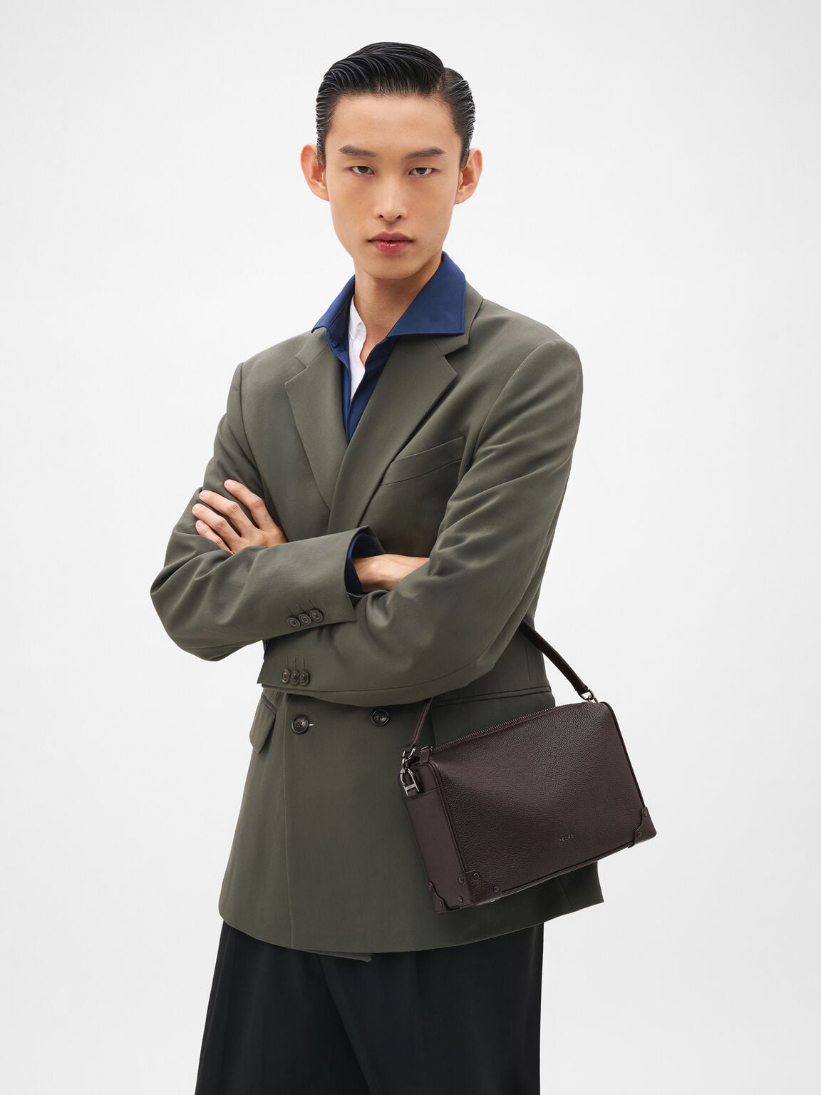 Maven Leather Crossbody Bag, Espresso Brown Embossed, hi-res