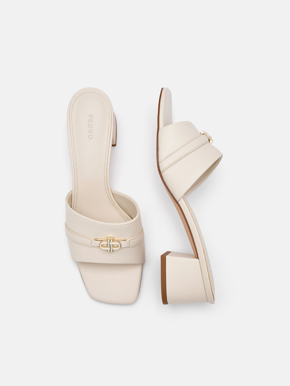 Giày mules cao gót Icon Leather, Phấn, hi-res