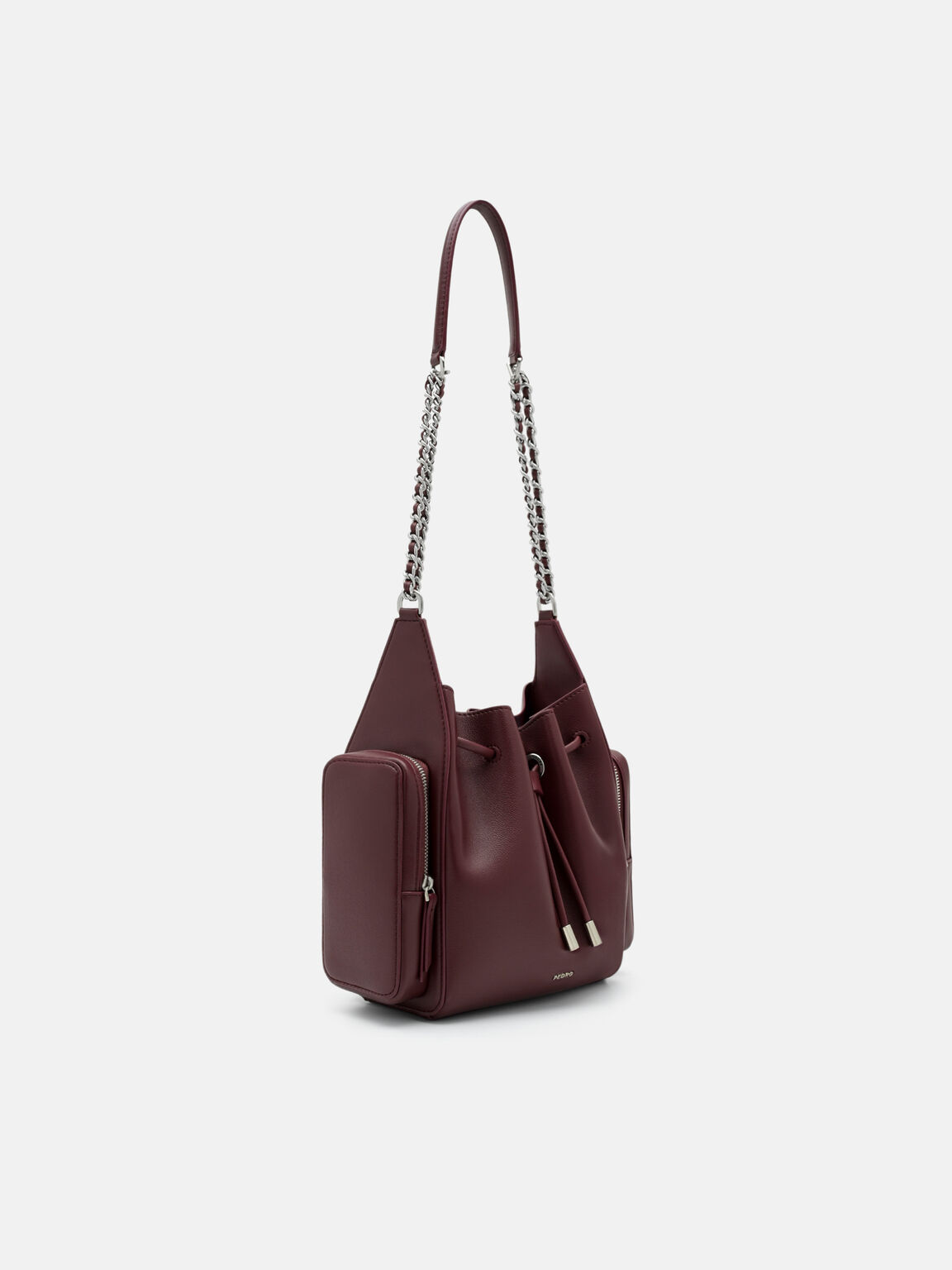 Drawstring Bucket Bag, Burgundy, hi-res