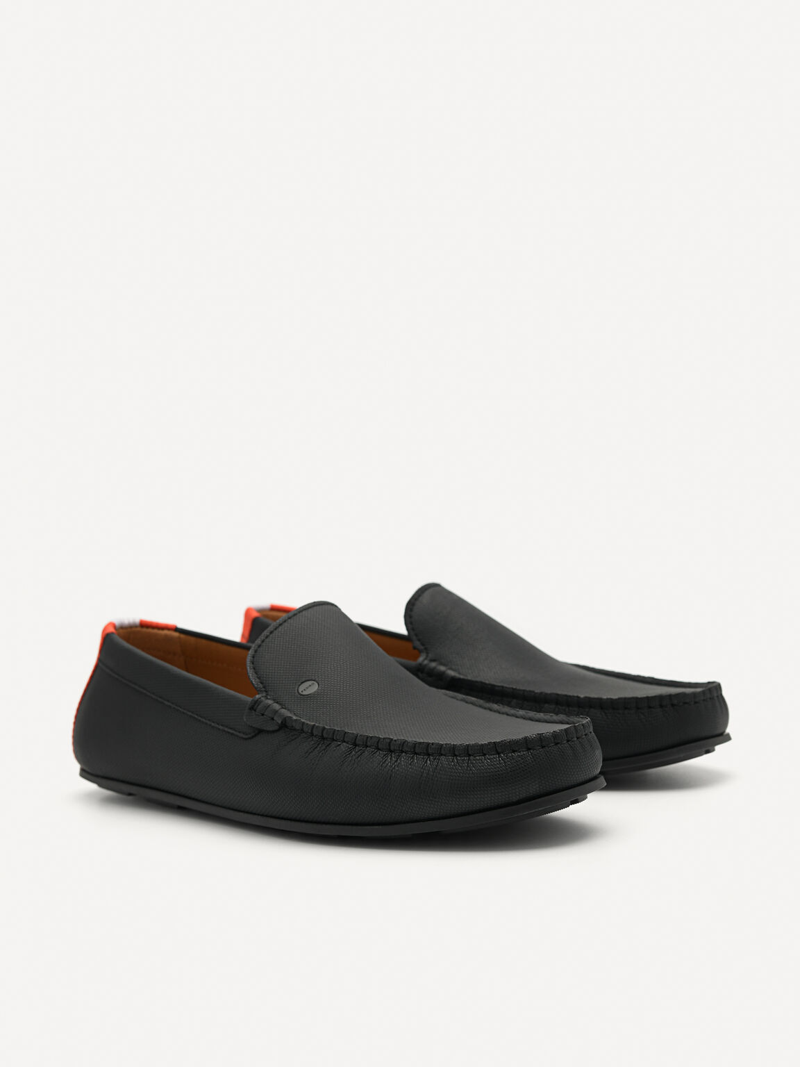 Leather & Fabric Slip-On Driving Shoes, Black, hi-res