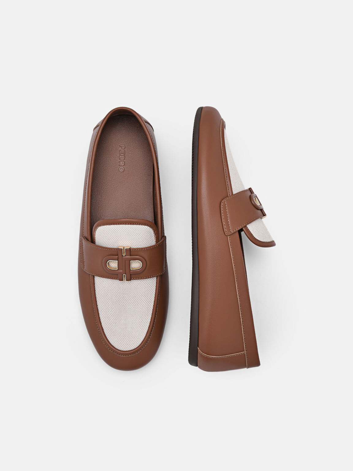 Giày lười mũi tròn Icon Leather, Nâu, hi-res