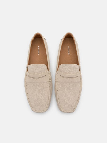 Gi&agrave;y lười mũi vu&ocirc;ng Suede Penny, Beige Suede, hi-res