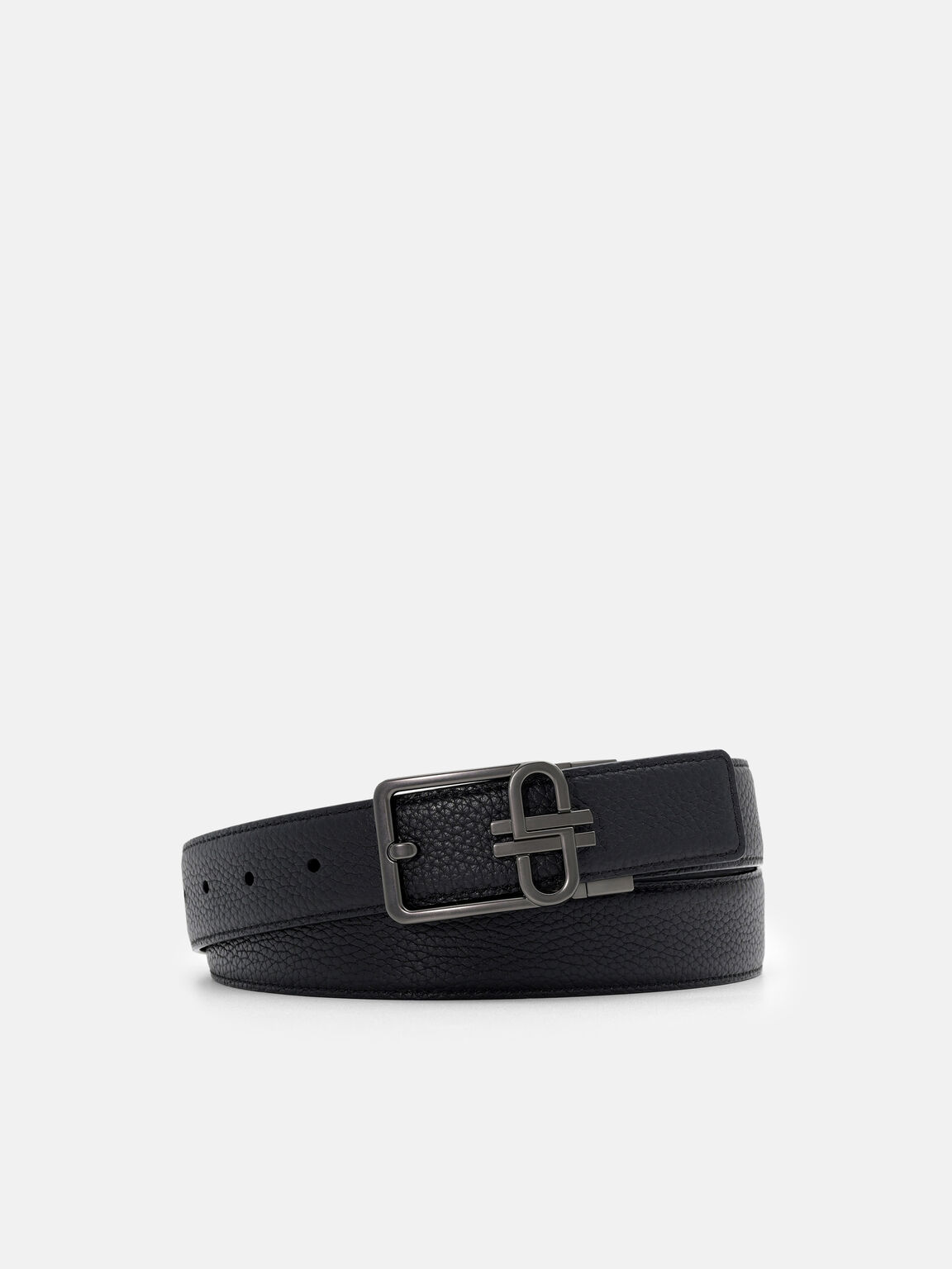 Thắt lưng bản vừa Tumbled Leather, Đen v&acirc;n, hi-res