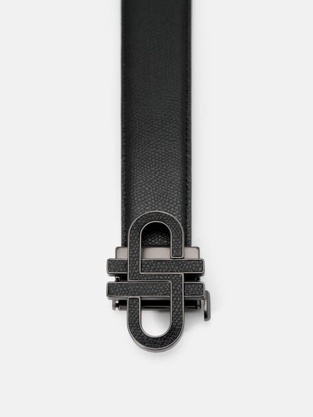 Thắt lưng bản vừa Leather Automatic, Đen dập v&acirc;n, hi-res
