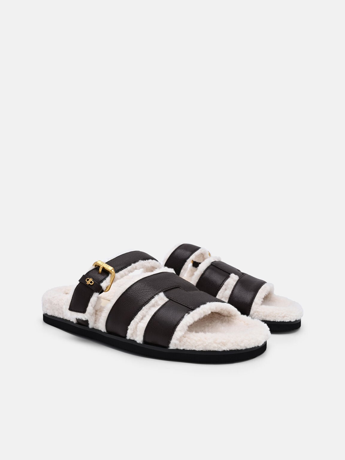 Iza Faux Shearling Leather Sandals, Dark Brown Fur, hi-res