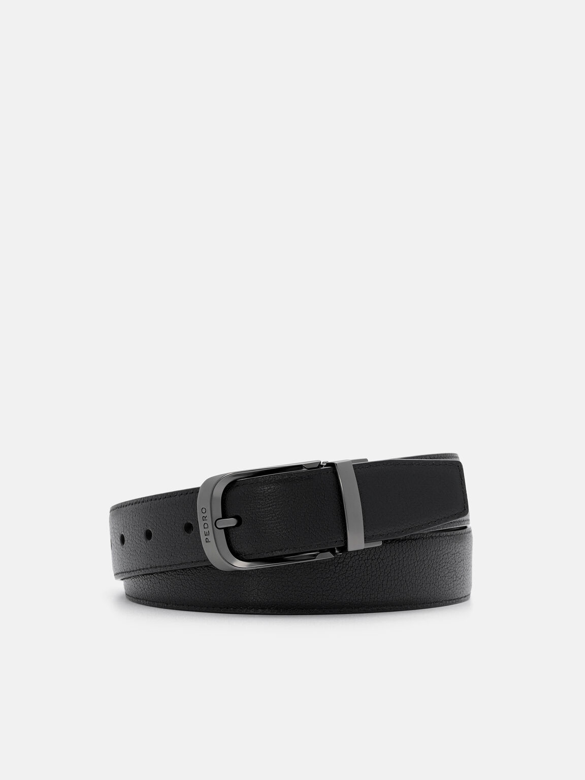 Embossed Leather Reversible Pin Belt, Black Embossed, hi-res