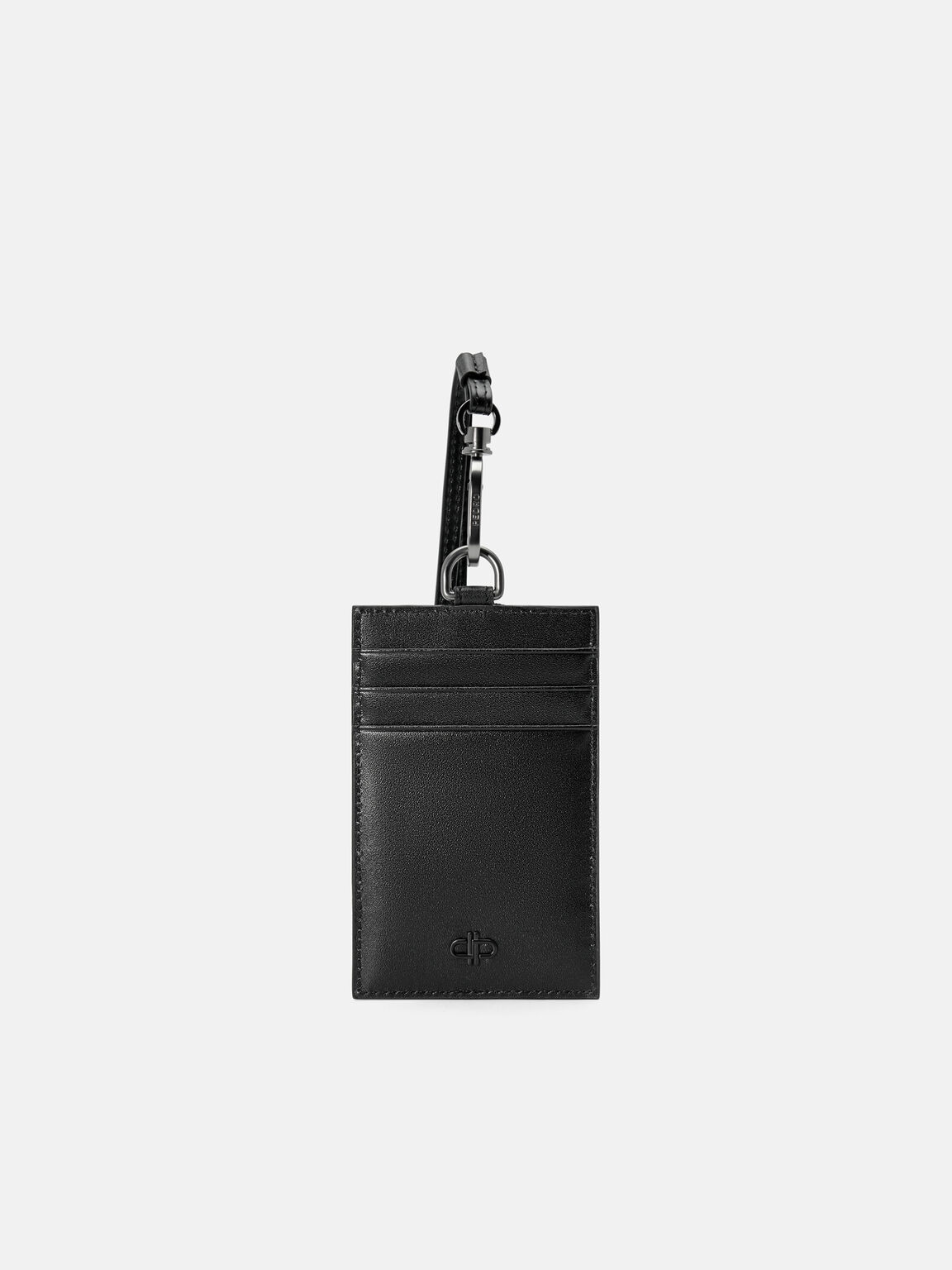 Leather Lanyard Card Holder, Black, hi-res