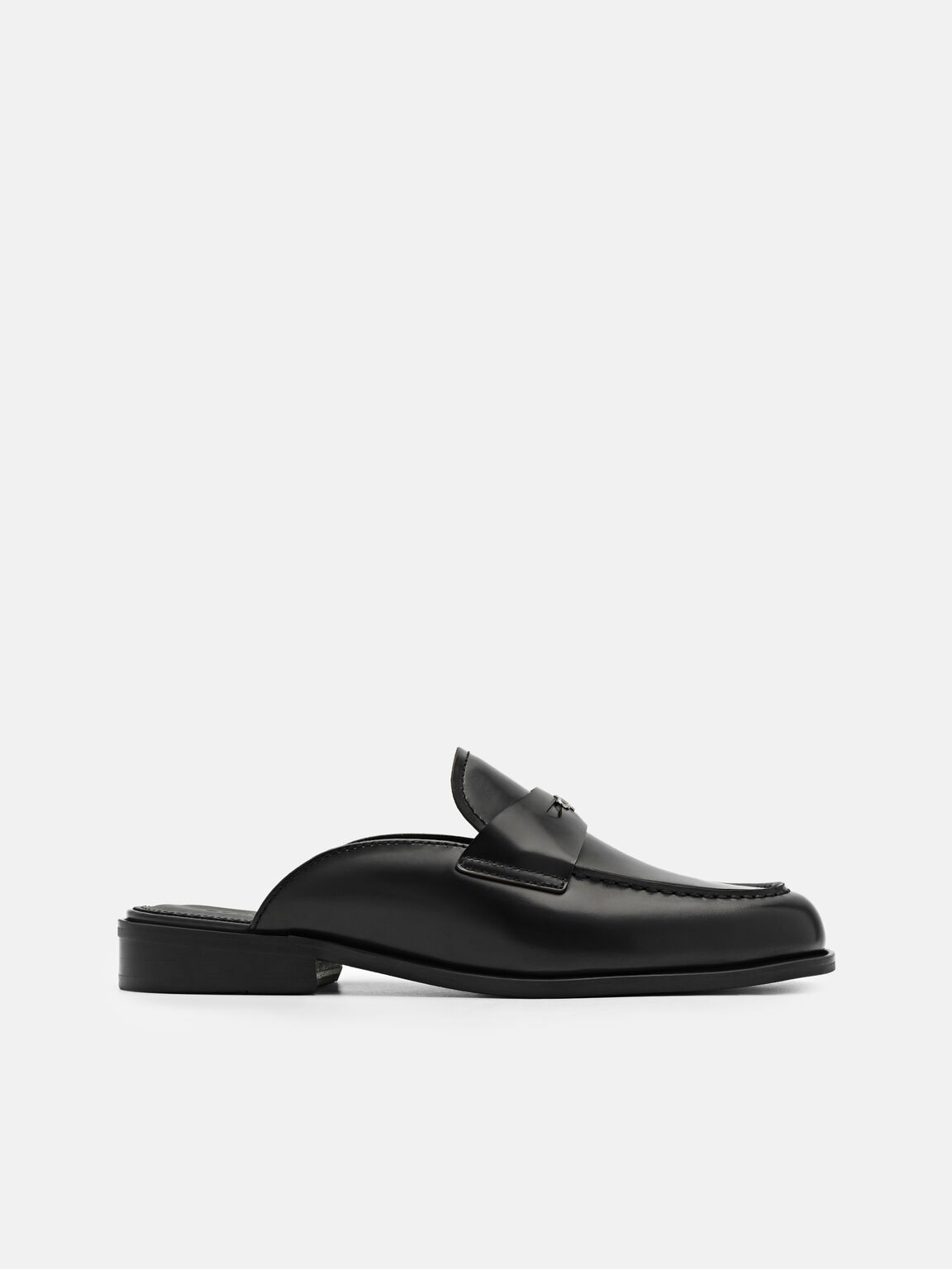 Gi&agrave;y mules đế thấp Mackenzie Leather, Đen, hi-res