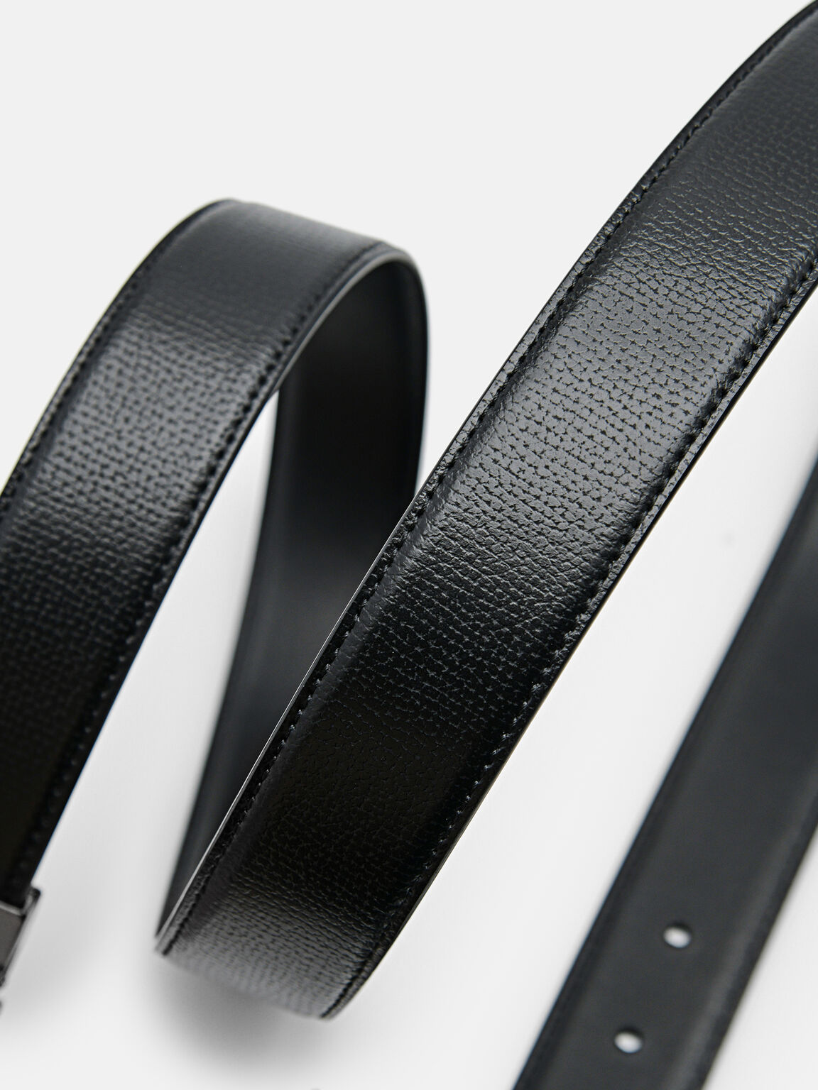 Embossed Leather Reversible Pin Belt, Black, hi-res