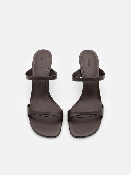Abbey Leather Heel Sandals, Dark Brown, hi-res