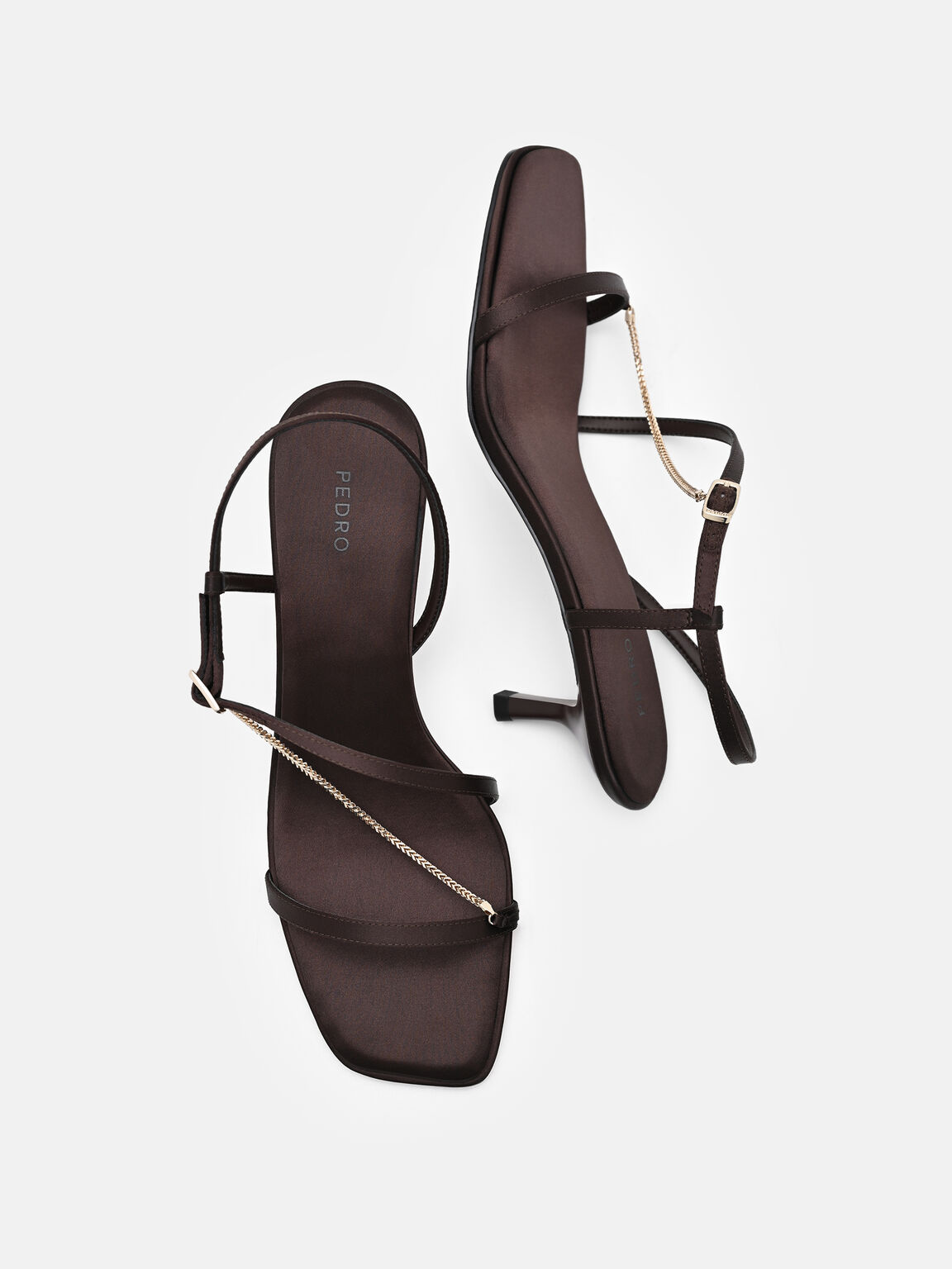 Marland Satin Heel Sandals, Dark Brown Satin, hi-res