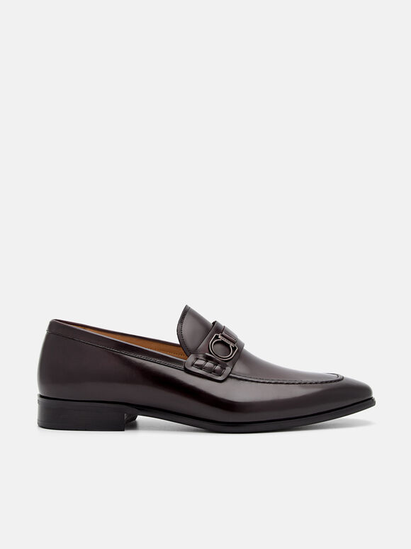 Leather Buckle Loafers, Dark Brown, hi-res