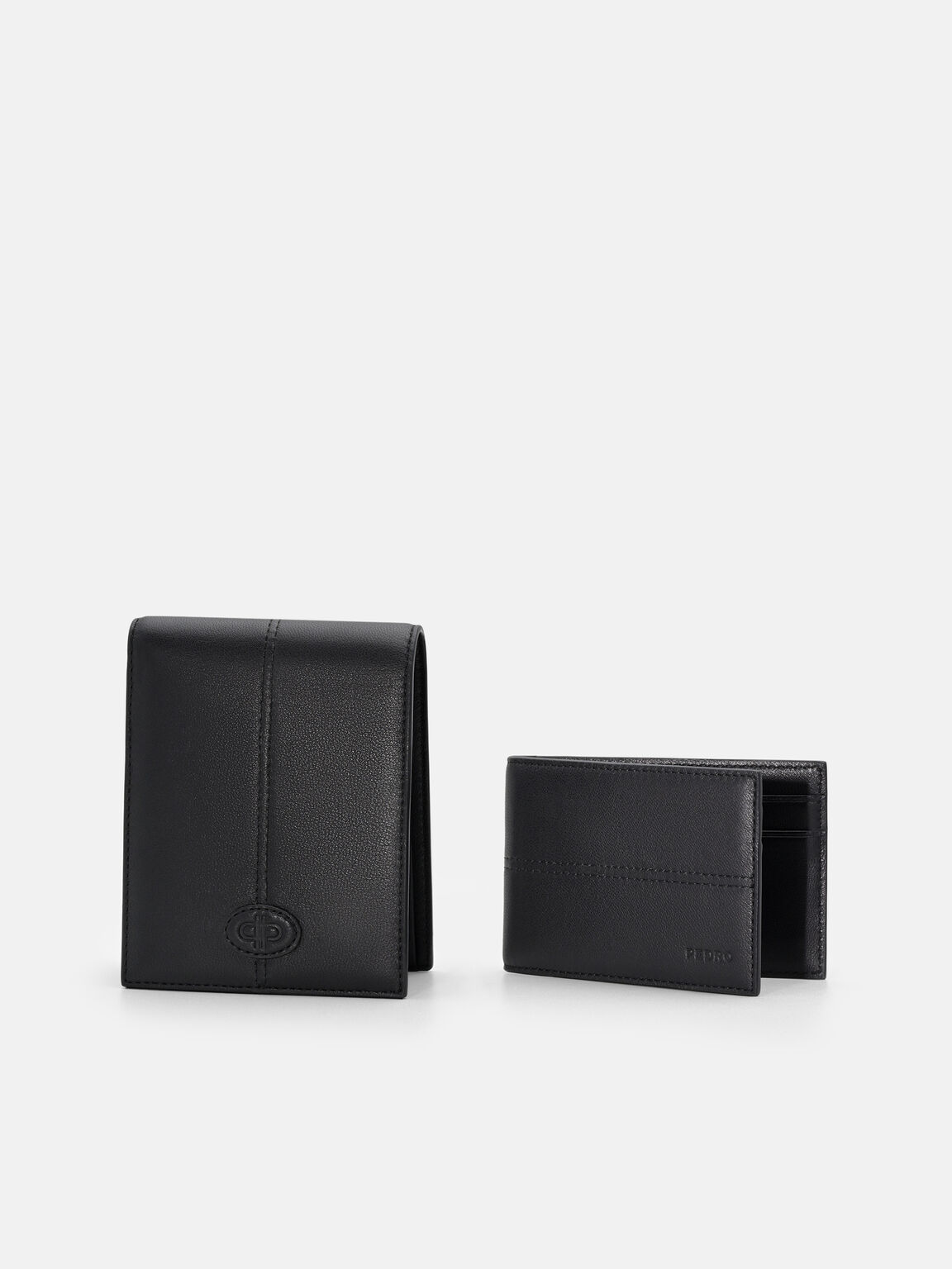 V&iacute; ngắn gập đ&ocirc;i Leather, Đen, hi-res