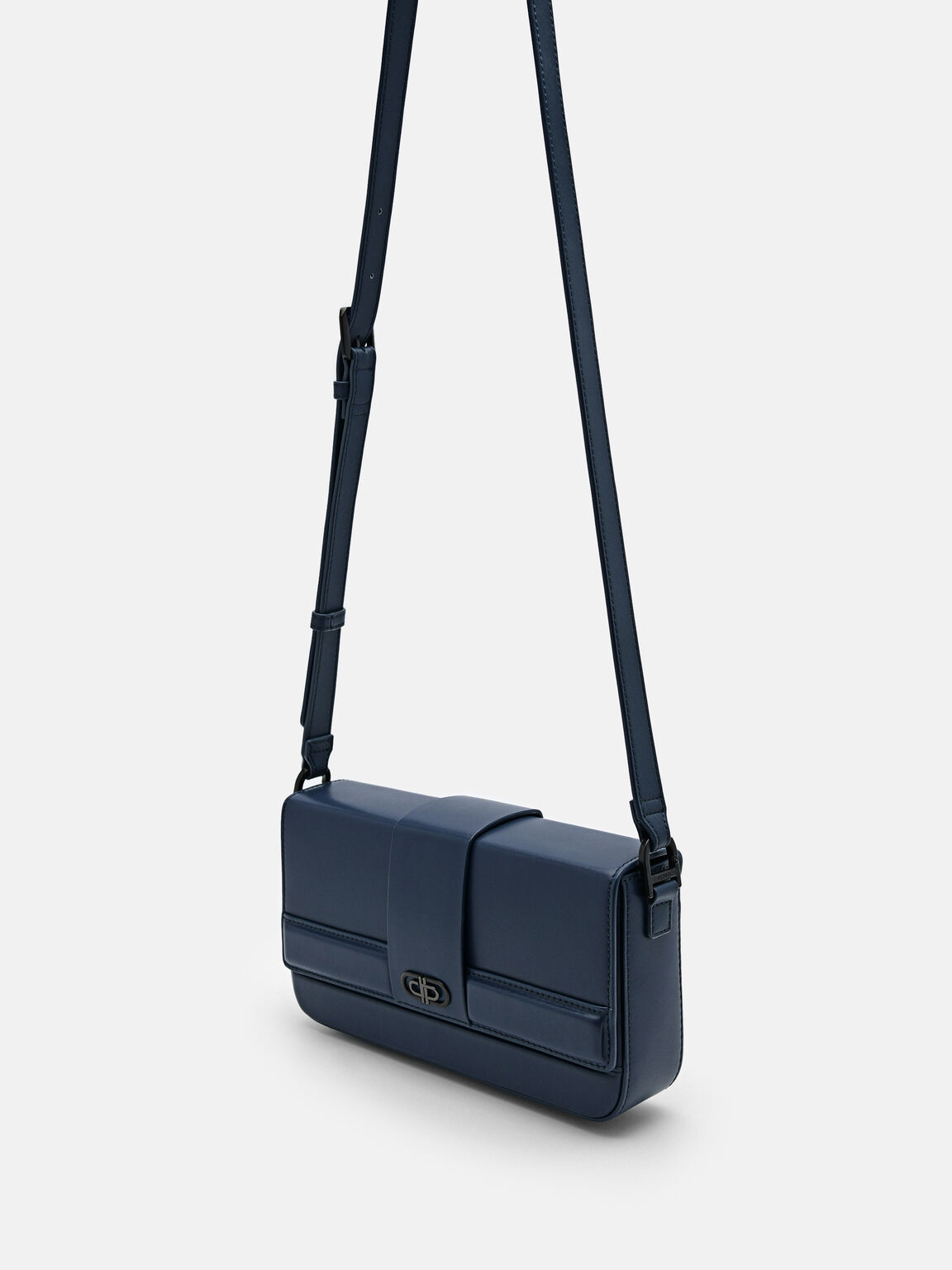 Túi đeo vai phom chữ nhật Icon Leather, Xanh Navy, hi-res